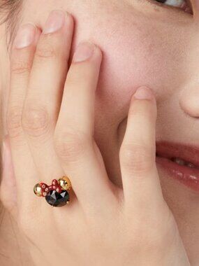 kate spade Gold-tone Ring with Black Stone and Red Bow Accent